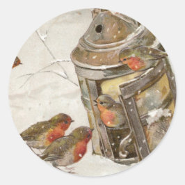 Pegatina Redonda Los pájaros encuentran refugio en la vintage Navid