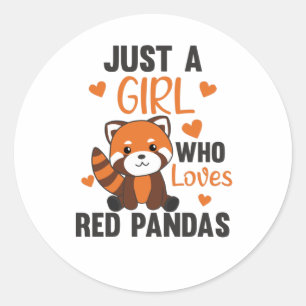 Pegatina Redonda Los pandas rojos Chicas aman el Panda rojo Kawaii