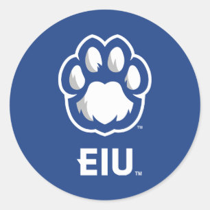 Pegatina Redonda Los Panthers de Illinois Oriental Paw Print y EIU