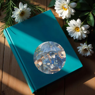 Pegatina Redonda Los paraguas, arte de Pierre Auguste Renoir