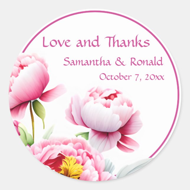 Pegatina Redonda Los peones rosados bonitos en el Boda blanco (Anverso)