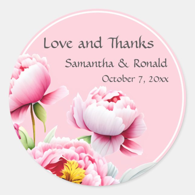 Pegatina Redonda Los peones rosados bonitos en el Boda rosado (Anverso)