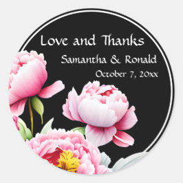 Pegatina Redonda Los peoneses rosados bonitos en el Boda negro