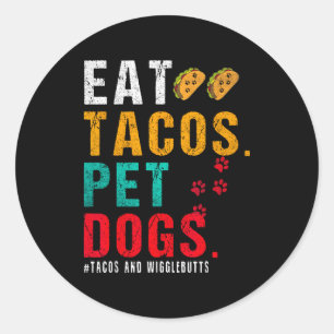 Pegatina Redonda Los perros mascota comen tacos Wigglebutts perro c