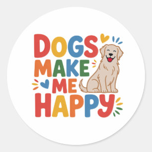 Pegatina Redonda Los Perros Me Hacen Feliz  Cita Inspiradora de Amo