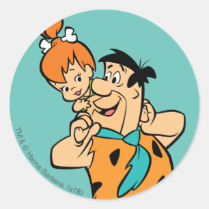 Pegatina Redonda Los Picapiedra   Fred y Pebbles Flintstone