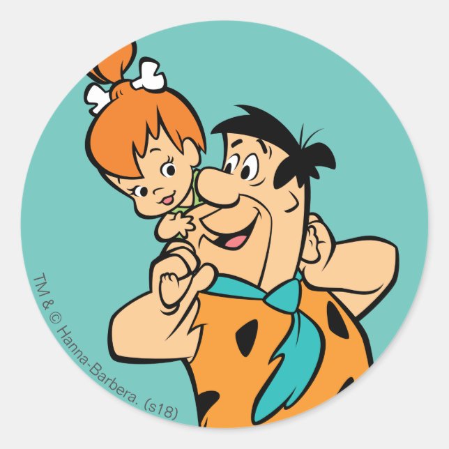 Pegatina Redonda Los Picapiedra | Fred y Pebbles Flintstone (Anverso)