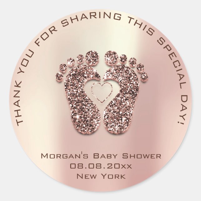 Pegatina Redonda Los pies cardíacos Baby Shower Favor Gracias Cobre (Anverso)