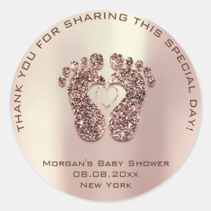 Pegatina Redonda Los pies cardíacos Baby Shower Favor Gracias Cobre