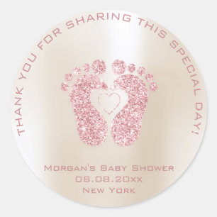 Pegatina Redonda Los pies cardíacos Baby Shower favorecen a Chica