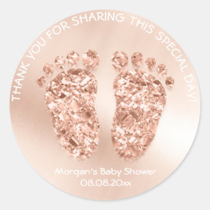 Pegatina Redonda Los pies de oro de cobre Baby Shower favorecen el 
