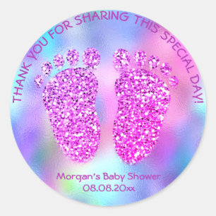 Pegatina Redonda Los pies fucsias rosados de favor de Baby Shower