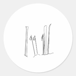 Pegatina Redonda Los polos de esquí inspiran cumbres de montaña cub