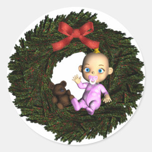 Pegatina Redonda Los primeros Navidades de Baby Girl