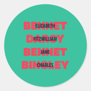 Pegatina Redonda Los primeros y últimos nombres de los personajes 