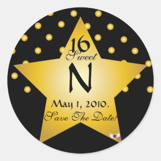 Pegatina Redonda Los Puntos De Polka S-16 De La Estrella Del Monogr