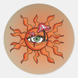 Pegatina Redonda Los rayas de champiñones que dan el sol