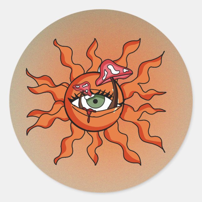 Pegatina Redonda Los rayas de champiñones que dan el sol (Anverso)