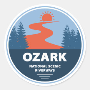 Pegatina Redonda Los ríos panorámicos nacionales de Ozark