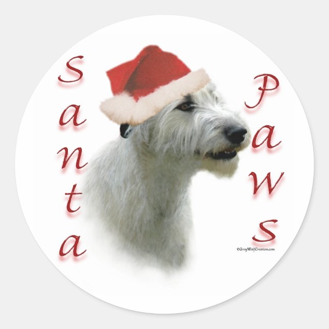 Pegatina Redonda Los Santa Paws del Wolfhound Irlandés (Anverso)