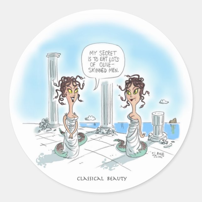 Pegatina Redonda Los secretos de belleza de la Medusa (Anverso)