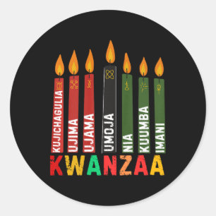 Pegatina Redonda Los Siete Principios De Kwanzaa Kinara Feliz Kwanz