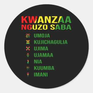 Pegatina Redonda Los Siete Principios De Kwanzaa - Nguzo Saba