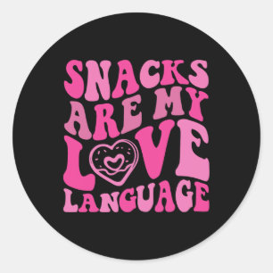 Pegatina Redonda Los Snacks Son Mi Lenguaje del Amor Niño Divertido