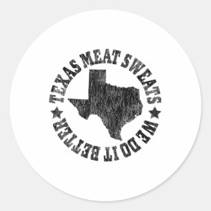 Pegatina Redonda Los Sudores De Carne De Texas De Brisket De Barbac