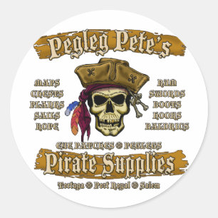 Pegatina Redonda Los suministros piratas de Pegleg Pete