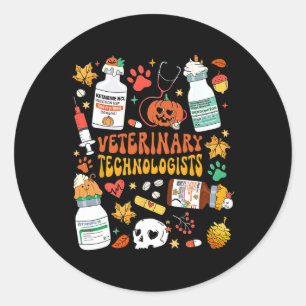 Pegatina Redonda Los Técnicos Veterinarios Retro Hablaban Halloween