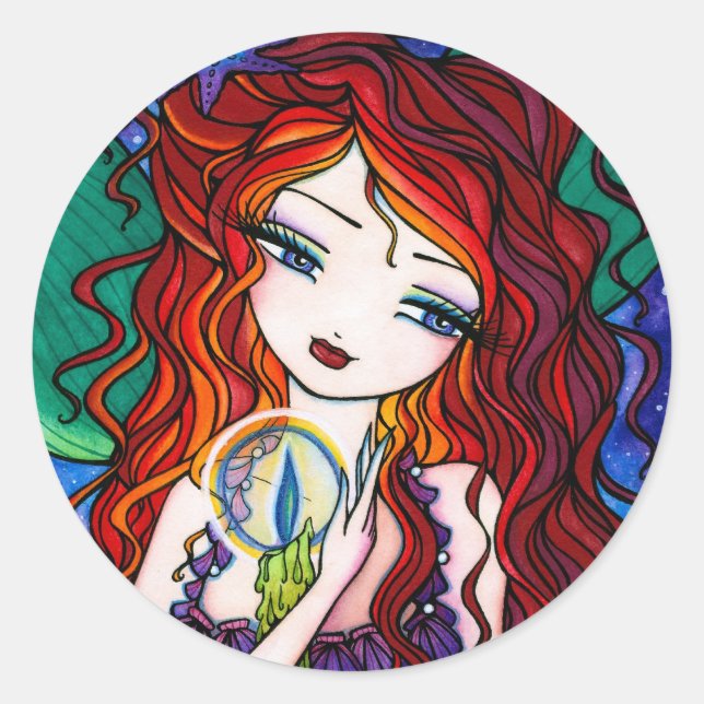 Pegatina Redonda "Los tesoros de Tellulah", hada de fantasía de Sir (Anverso)