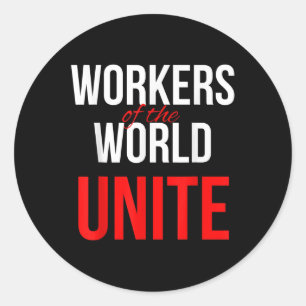 Pegatina Redonda Los Trabajadores Del Mundo Se Unen