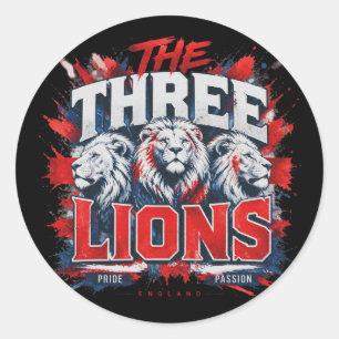 Pegatina Redonda los Tres Leones - apodo del equipo nacional de Ing