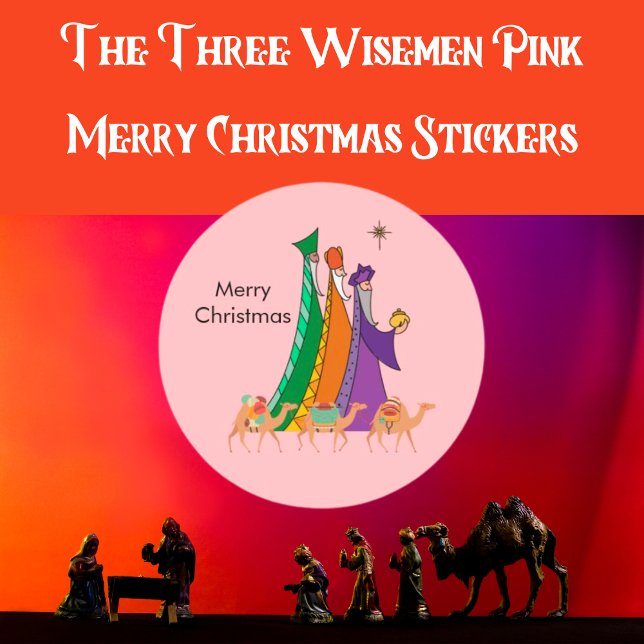 Pegatina Redonda Los tres Navidades rosados de Wisemen (The Three Wisemen Pink Christmas Classic Round Sticker)