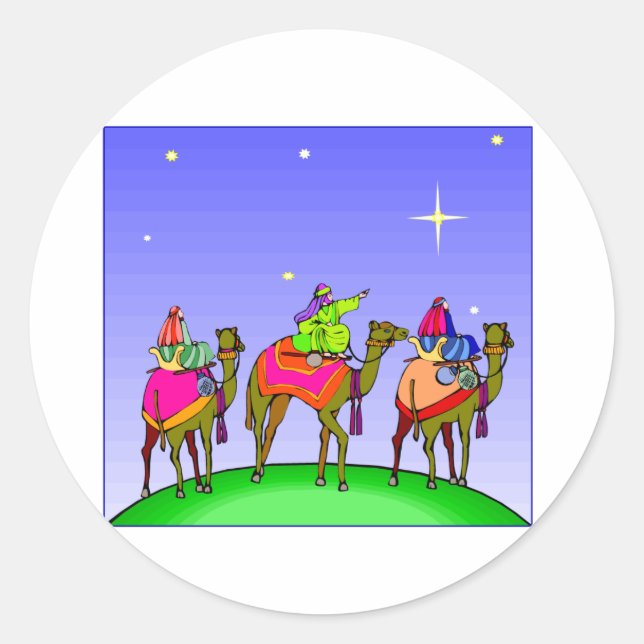 Pegatina Redonda Los tres reyes magos siguen el estrella (Anverso)