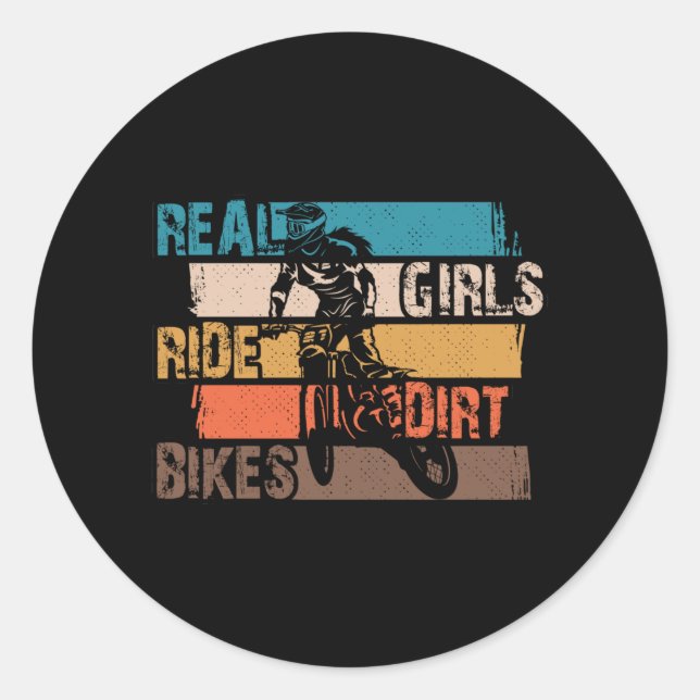 Pegatina Redonda Los verdaderos Chicas viajan en moto sucia (Anverso)