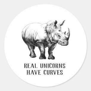 Pegatina Redonda Los verdaderos unicornios tienen curvas rinoceront