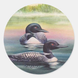 Pegatina Redonda Lotes norteamericanos en el arte acuático del lago