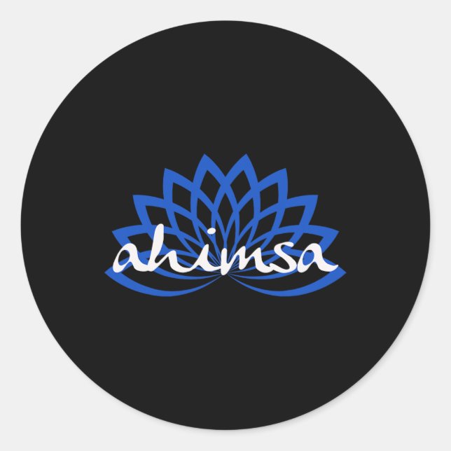 Pegatina Redonda Loto Azul Ahimsa (Anverso)