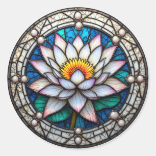 Pegatina Redonda Loto de Vidrio Pintado para Amantes de las Flores