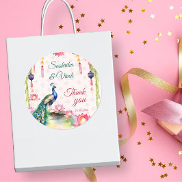 Pegatina Redonda Loto del pavo real boda indio gracias favor