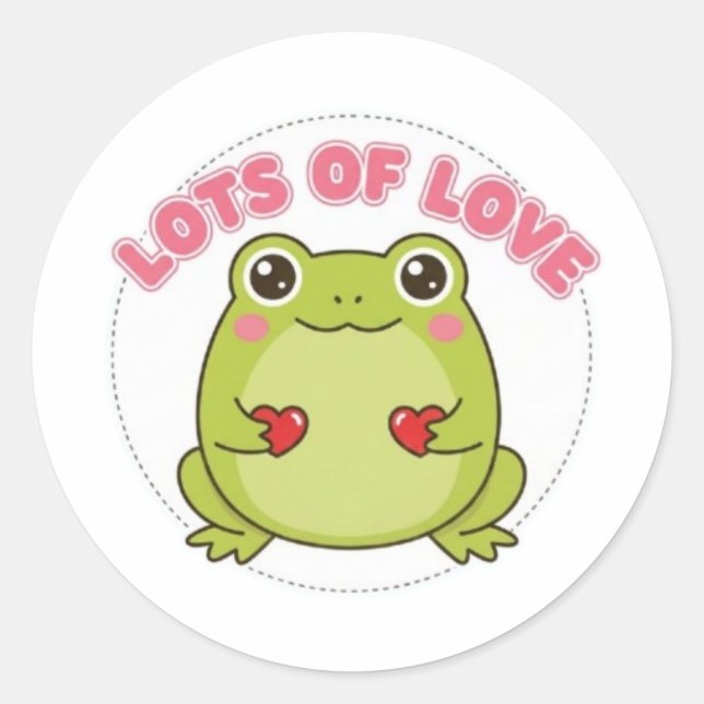 Pegatina Redonda Lots Of Love Frog Sticker Cute Frog Holding Hearts (Anverso)