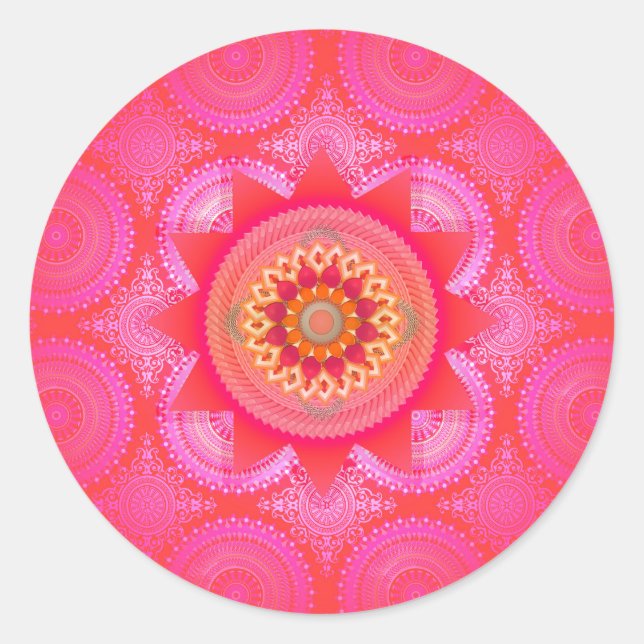 Pegatina Redonda Lotus Bloom PInk Mandala (Anverso)
