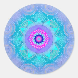 Pegatina Redonda Lotus Bloom Turquoise Mandala