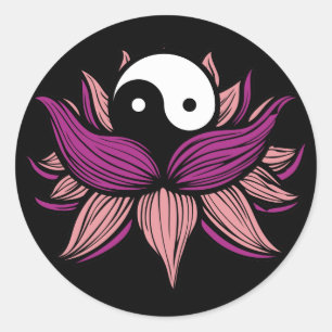 Pegatina Redonda Lotus Flower y Yin Yang
