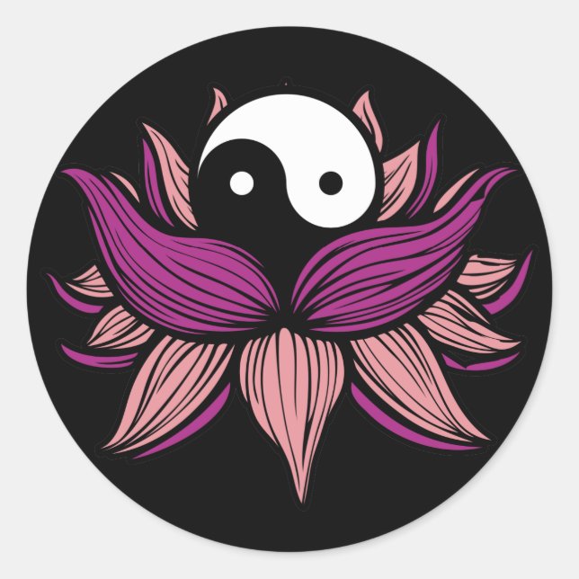 Pegatina Redonda Lotus Flower y Yin Yang (Anverso)