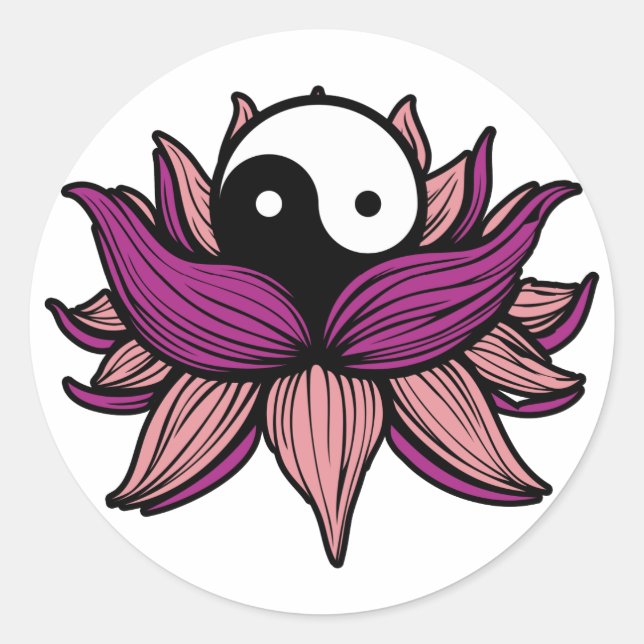 Pegatina Redonda Lotus Flower y Yin Yang (Anverso)