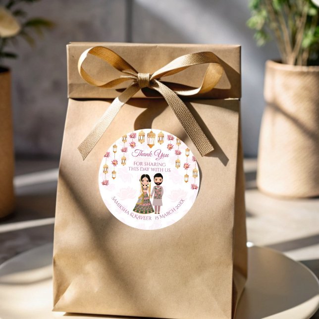 Pegatina Redonda Lotus lanza el favor personalizado del boda indio (Lotus lanterns Indian wedding personalised favor Classic Round Sticker)