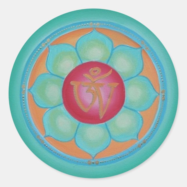 Pegatina Redonda Lotus Mandala tibetano (Anverso)